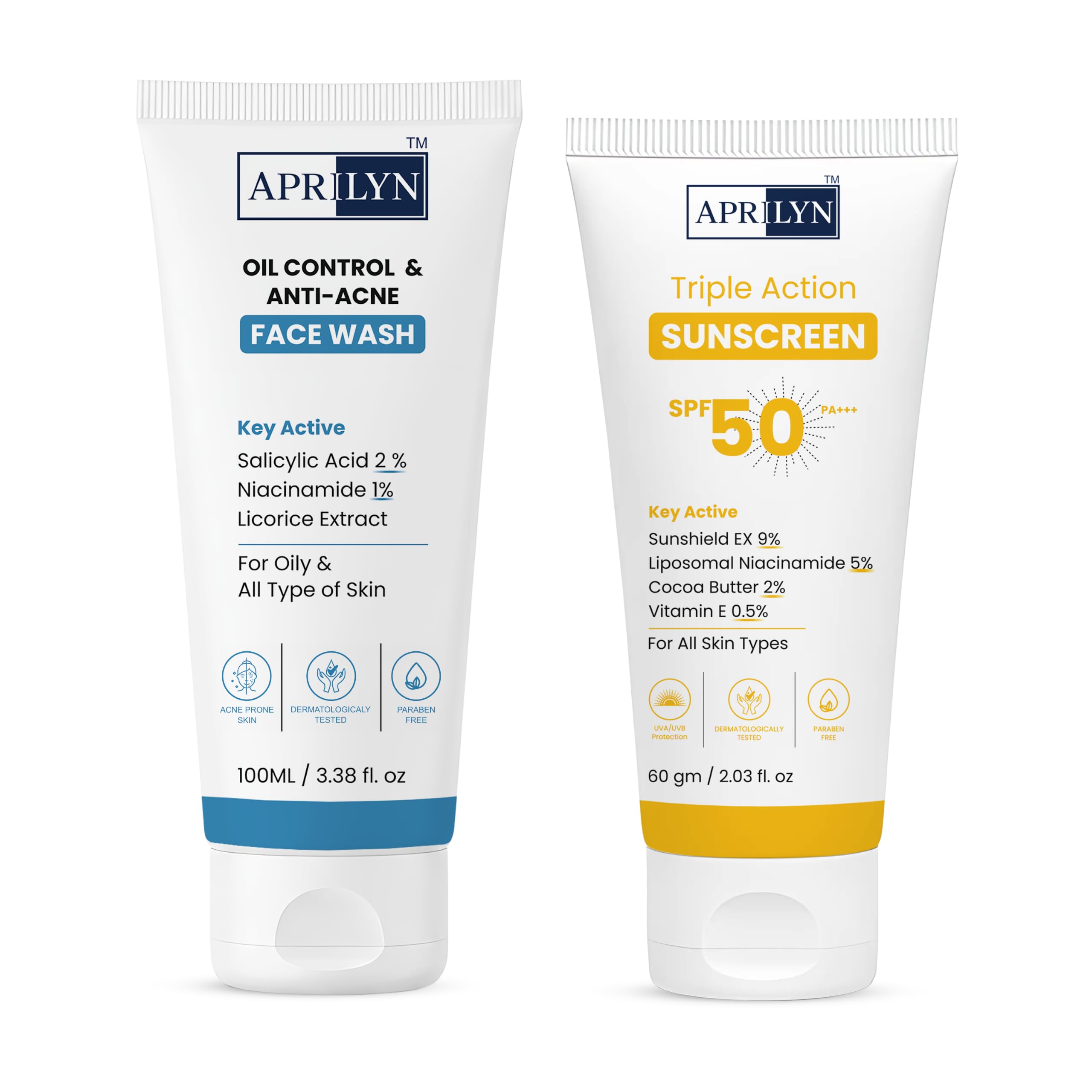 Salicylic Acid Face Wash and SPF 50 Sunscreen Combo