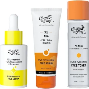 Chemist at Play Face Serum - 30ml, Exfoliating Face Toner - 150ml & Face Scrub - 100ml